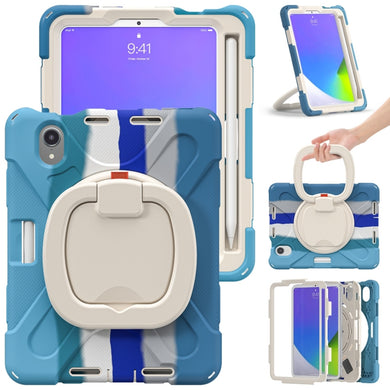 For iPad mini 6 Silicone + PC Protective Tablet Case with Holder & Shoulder Strap(Colorful Blue)