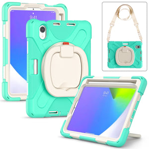 For iPad mini 6 Silicone + PC Protective Tablet Case with Holder & Shoulder Strap(Mint Green)