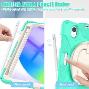 For iPad mini 6 Silicone + PC Protective Tablet Case with Holder & Shoulder Strap(Mint Green)