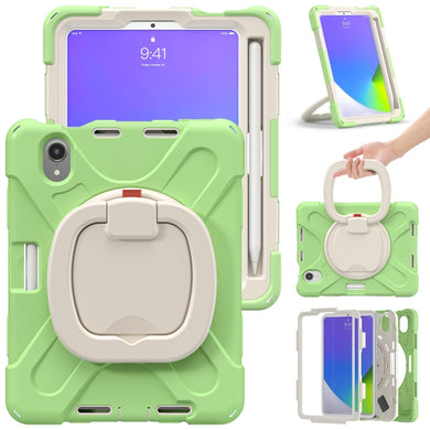 For iPad mini 6 Silicone + PC Protective Tablet Case with Holder & Shoulder Strap(Matcha Green)