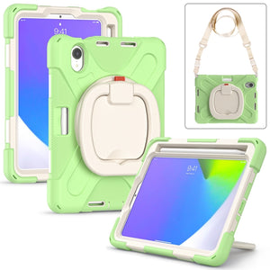 For iPad mini 6 Silicone + PC Protective Tablet Case with Holder & Shoulder Strap(Matcha Green)