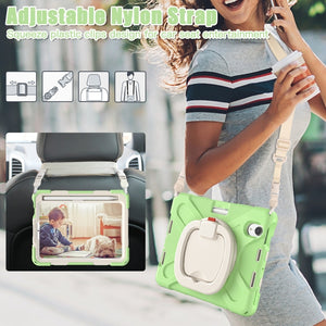 For iPad mini 6 Silicone + PC Protective Tablet Case with Holder & Shoulder Strap(Matcha Green)