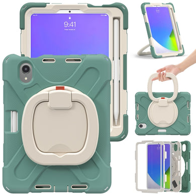 For iPad mini 6 Silicone + PC Protective Tablet Case with Holder & Shoulder Strap(Emerald Green)