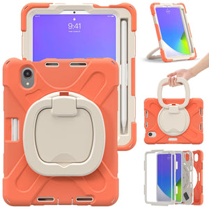 For iPad mini 6 Silicone + PC Protective Tablet Case with Holder & Shoulder Strap(Living Coral)