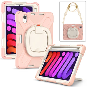 For iPad mini 6 Silicone + PC Protective Tablet Case with Holder & Shoulder Strap (Rose Gold)