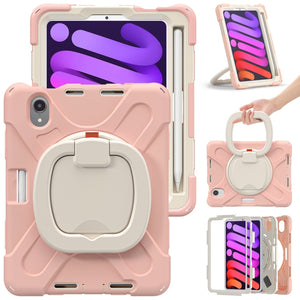 For iPad mini 6 Silicone + PC Protective Tablet Case with Holder & Shoulder Strap (Rose Gold)