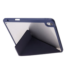 Deformation Transparent Acrylic Horizontal Flip PU Leather Case with Multi-folding Holder & Sleep / Wake-up Function & Pen Slot For iPad Air 2022 / 2020 10.9(Dark Blue)