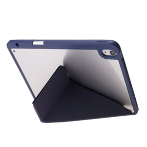 Deformation Transparent Acrylic Horizontal Flip PU Leather Case with Multi-folding Holder & Sleep / Wake-up Function & Pen Slot For iPad Air 2022 / 2020 10.9(Dark Blue)