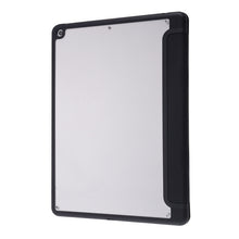 For iPad 10.2 2021 / 2020 / 2019 Deformation Transparent Acrylic Horizontal Flip PU Leather Case with Multi-folding Holder & Sleep / Wake-up Function & Pen Slot(Black)