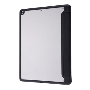 For iPad 10.2 2021 / 2020 / 2019 Deformation Transparent Acrylic Horizontal Flip PU Leather Case with Multi-folding Holder & Sleep / Wake-up Function & Pen Slot(Black)