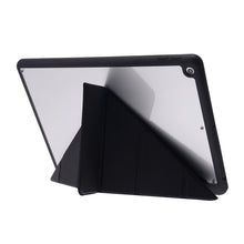 For iPad 10.2 2021 / 2020 / 2019 Deformation Transparent Acrylic Horizontal Flip PU Leather Case with Multi-folding Holder & Sleep / Wake-up Function & Pen Slot(Black)