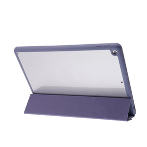 For iPad 10.2 2021 / 2020 / 2019 Deformation Transparent Acrylic Horizontal Flip PU Leather Case with Multi-folding Holder & Sleep / Wake-up Function & Pen Slot(Black)