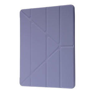 For iPad 10.2 2021 / 2020 / 2019 Deformation Transparent Acrylic Horizontal Flip PU Leather Case with Multi-folding Holder & Sleep / Wake-up Function & Pen Slot(Lavender Grey)