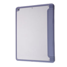 For iPad 10.2 2021 / 2020 / 2019 Deformation Transparent Acrylic Horizontal Flip PU Leather Case with Multi-folding Holder & Sleep / Wake-up Function & Pen Slot(Lavender Grey)