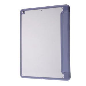 For iPad 10.2 2021 / 2020 / 2019 Deformation Transparent Acrylic Horizontal Flip PU Leather Case with Multi-folding Holder & Sleep / Wake-up Function & Pen Slot(Lavender Grey)