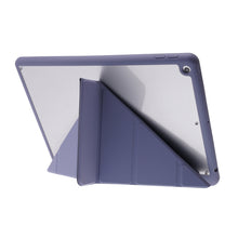 For iPad 10.2 2021 / 2020 / 2019 Deformation Transparent Acrylic Horizontal Flip PU Leather Case with Multi-folding Holder & Sleep / Wake-up Function & Pen Slot(Lavender Grey)