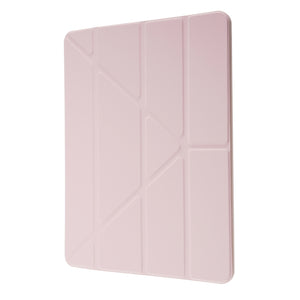 For iPad 10.2 2021 / 2020 / 2019 Deformation Transparent Acrylic Horizontal Flip PU Leather Case with Multi-folding Holder & Sleep / Wake-up Function & Pen Slot(Rose Gold)