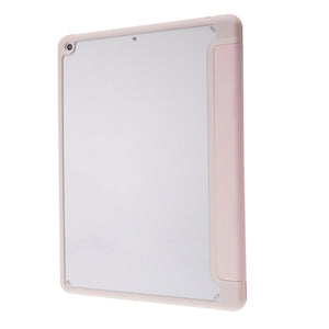 For iPad 10.2 2021 / 2020 / 2019 Deformation Transparent Acrylic Horizontal Flip PU Leather Case with Multi-folding Holder & Sleep / Wake-up Function & Pen Slot(Rose Gold)