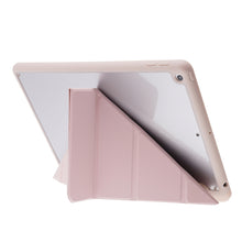 For iPad 10.2 2021 / 2020 / 2019 Deformation Transparent Acrylic Horizontal Flip PU Leather Case with Multi-folding Holder & Sleep / Wake-up Function & Pen Slot(Rose Gold)