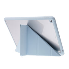 For iPad 10.2 2021 / 2020 / 2019 Deformation Transparent Acrylic Horizontal Flip PU Leather Case with Multi-folding Holder & Sleep / Wake-up Function & Pen Slot(Baby Blue)