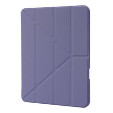 For iPad Pro 11 2022 / 2021 / 2020 / 2018 Deformation Transparent Acrylic Horizontal Flip PU Leather Tablet Case with Multi-folding Holder & Sleep / Wake-up Function & Pen Slot(Lavender Grey)