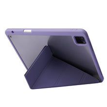 For iPad Pro 11 2022 / 2021 / 2020 / 2018 Deformation Transparent Acrylic Horizontal Flip PU Leather Tablet Case with Multi-folding Holder & Sleep / Wake-up Function & Pen Slot(Lavender Grey)