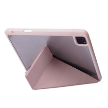 For iPad Pro 11 2022 / 2021 / 2020 / 2018 Deformation Transparent Acrylic Horizontal Flip PU Leather Tablet Case with Multi-folding Holder & Sleep / Wake-up Function & Pen Slot(Rose Gold)