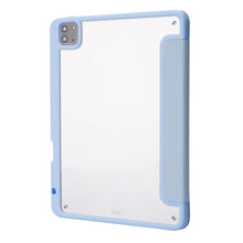 For iPad Pro 11 2022 / 2021 / 2020 / 2018 Deformation Transparent Acrylic Horizontal Flip PU Leather Tablet Case with Multi-folding Holder & Sleep / Wake-up Function & Pen Slot(Baby Blue)