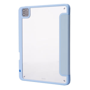 For iPad Pro 11 2022 / 2021 / 2020 / 2018 Deformation Transparent Acrylic Horizontal Flip PU Leather Tablet Case with Multi-folding Holder & Sleep / Wake-up Function & Pen Slot(Baby Blue)