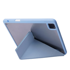 For iPad Pro 11 2022 / 2021 / 2020 / 2018 Deformation Transparent Acrylic Horizontal Flip PU Leather Tablet Case with Multi-folding Holder & Sleep / Wake-up Function & Pen Slot(Baby Blue)