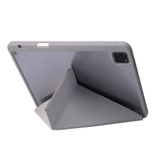 For iPad Pro 11 2022 / 2021 / 2020 / 2018 Deformation Transparent Acrylic Horizontal Flip PU Leather Tablet Case with Multi-folding Holder & Sleep / Wake-up Function & Pen Slot(Grey)