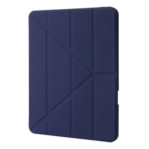 For iPad Pro 11 2022 / 2021 / 2020 / 2018 Deformation Transparent Acrylic Horizontal Flip PU Leather Tablet Case with Multi-folding Holder & Sleep / Wake-up Function & Pen Slot(Dark Blue)