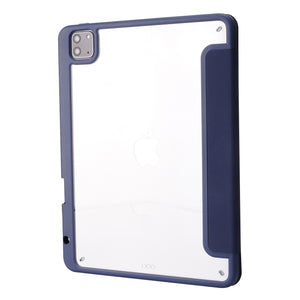 For iPad Pro 11 2022 / 2021 / 2020 / 2018 Deformation Transparent Acrylic Horizontal Flip PU Leather Tablet Case with Multi-folding Holder & Sleep / Wake-up Function & Pen Slot(Dark Blue)