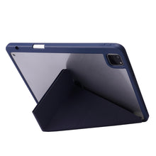 For iPad Pro 11 2022 / 2021 / 2020 / 2018 Deformation Transparent Acrylic Horizontal Flip PU Leather Tablet Case with Multi-folding Holder & Sleep / Wake-up Function & Pen Slot(Dark Blue)