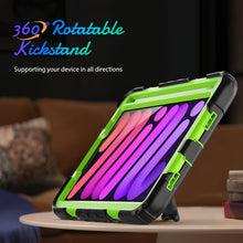 For iPad mini 6 Shockproof Silicone + PC Protective Tablet Case with Holder & Shoulder Strap & Pen Slot(Yellow Green + Black)