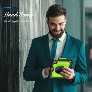 For iPad mini 6 Shockproof Silicone + PC Protective Tablet Case with Holder & Shoulder Strap & Pen Slot(Yellow Green + Black)