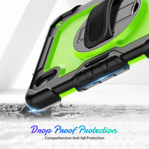 For iPad mini 6 Shockproof Silicone + PC Protective Tablet Case with Holder & Shoulder Strap & Pen Slot(Yellow Green + Black)