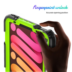 For iPad mini 6 Shockproof Silicone + PC Protective Tablet Case with Holder & Shoulder Strap & Pen Slot(Yellow Green + Black)
