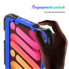 For iPad mini 6 Shockproof Silicone + PC Protective Tablet Case with Holder & Shoulder Strap & Pen Slot(Blue + Black)