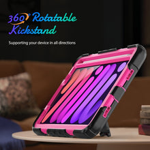 For iPad mini 6 Shockproof Silicone + PC Protective Tablet Case with Holder & Shoulder Strap & Pen Slot(Rose Red + Black)