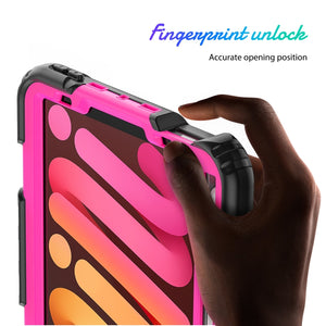 For iPad mini 6 Shockproof Silicone + PC Protective Tablet Case with Holder & Shoulder Strap & Pen Slot(Rose Red + Black)