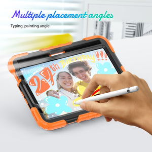 For iPad mini 6 Shockproof Silicone + PC Protective Tablet Case with Holder & Shoulder Strap & Pen Slot(Black + Orange)