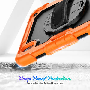 For iPad mini 6 Shockproof Silicone + PC Protective Tablet Case with Holder & Shoulder Strap & Pen Slot(Black + Orange)