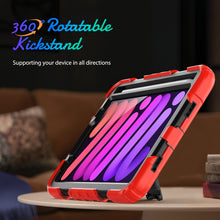 For iPad mini 6 Shockproof Silicone + PC Protective Tablet Case with Holder & Shoulder Strap & Pen Slot(Black + Red)