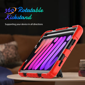 For iPad mini 6 Shockproof Silicone + PC Protective Tablet Case with Holder & Shoulder Strap & Pen Slot(Black + Red)