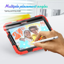 For iPad mini 6 Shockproof Silicone + PC Protective Tablet Case with Holder & Shoulder Strap & Pen Slot(Black + Red)