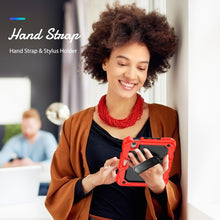 For iPad mini 6 Shockproof Silicone + PC Protective Tablet Case with Holder & Shoulder Strap & Pen Slot(Black + Red)