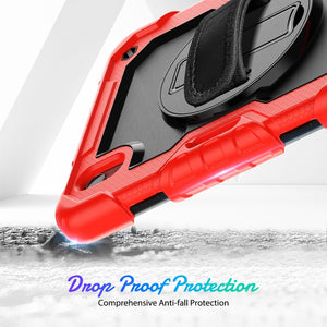 For iPad mini 6 Shockproof Silicone + PC Protective Tablet Case with Holder & Shoulder Strap & Pen Slot(Black + Red)