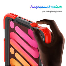 For iPad mini 6 Shockproof Silicone + PC Protective Tablet Case with Holder & Shoulder Strap & Pen Slot(Black + Red)