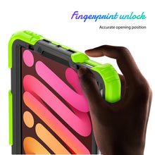 For iPad mini 6 Shockproof Silicone + PC Protective Tablet Case with Holder & Shoulder Strap & Pen Slot(Black + Yellow Green)